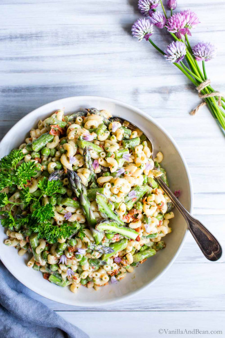 Lemon-Dijon Asparagus And Pea Macaroni Salad