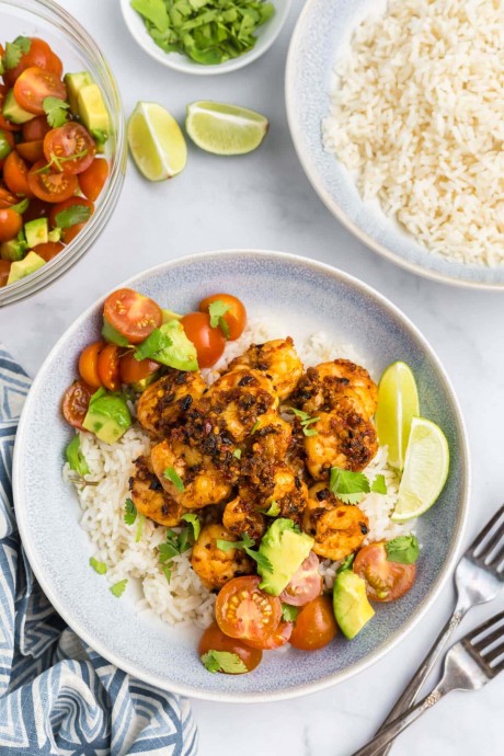 Ancho Chili Lime Shrimp Bowls