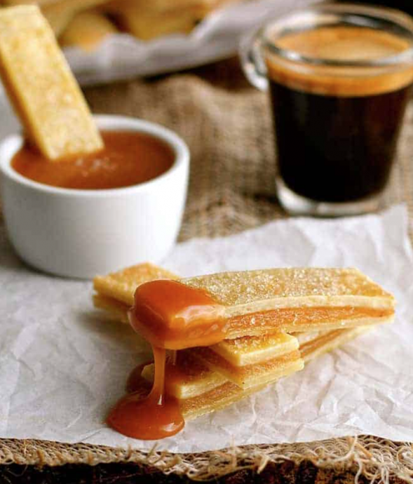 Baked Apple Pie Fries with Salted Caramel Dipping Sauce