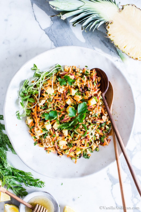 Carrot Raisin Salad With Pineapple & Creamy Honey Lemon Dressing