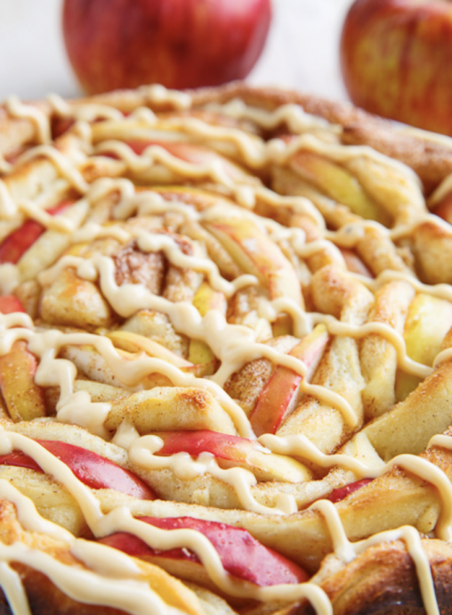 Apple Cinnamon Spiral Bread with Caramel Cream Cheese Frosting