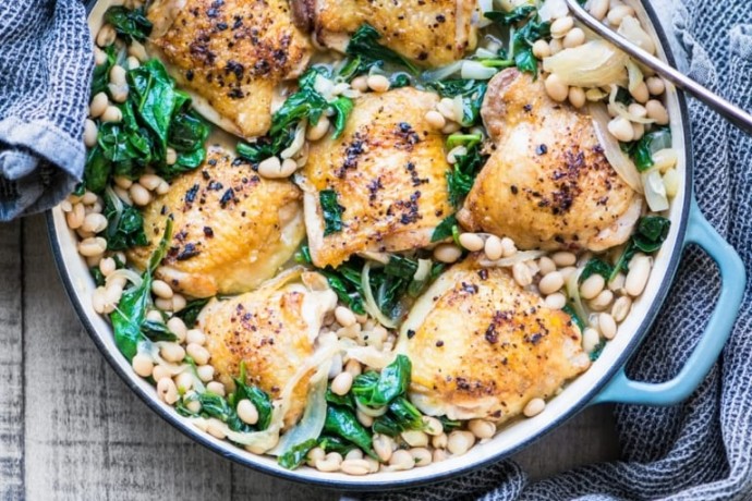 Chicken Thighs with White Beans and Greens