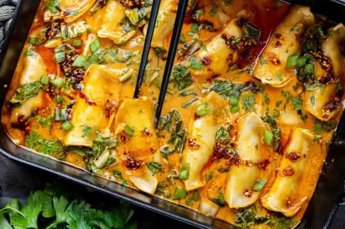 Viral One Pan Baked Dumplings Viral One Pan Baked Dumplings