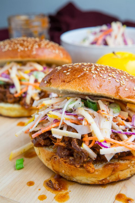 Apple BBQ Pulled Chicken Sandwiches with Apple Slaw