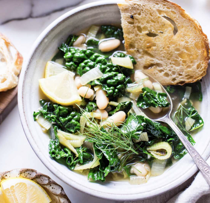 Lemon-Garlic White Bean, Kale And Fennel Soup