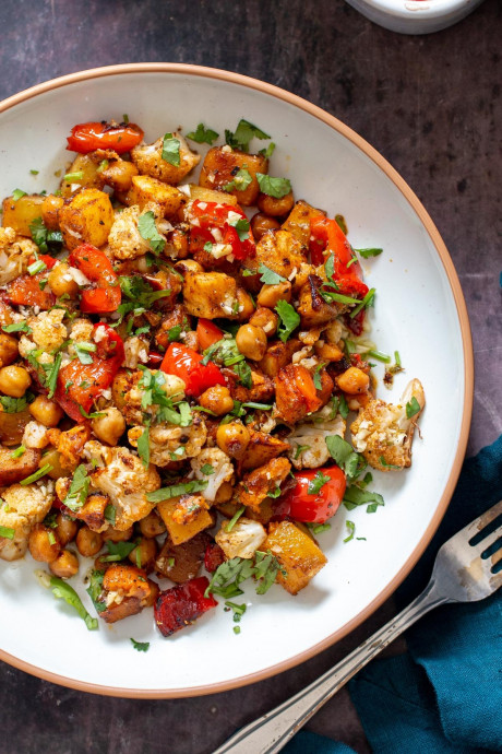 Sheet Pan Roasted Root Vegetable Bowls With Mediterranean Dressing