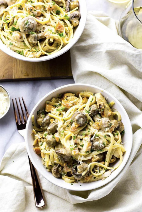 The Creamiest Linguine Chicken Tetrazzini