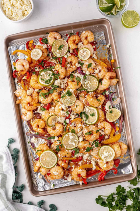 Sheet Pan Shrimp Fajitas with Honey and Lime