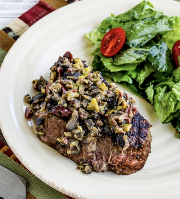Pan-Grilled Steak with Olive Sauce