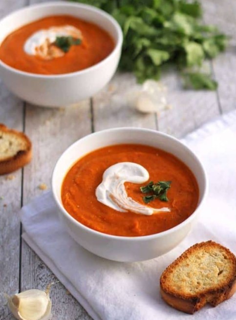 Creamy Vegan Roasted Tomato Soup With Chickpeas