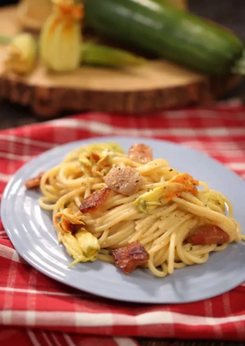 Zucchini Flower Carbonara