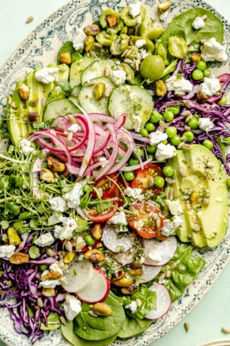 Everything Spring Green Salad with Basil Lemon Vinaigrette
