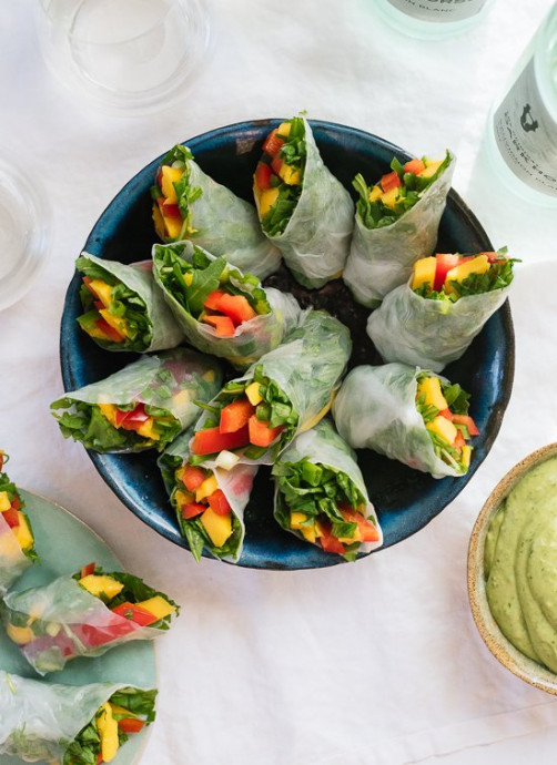 Tropical Mango Spring Rolls with Avocado-Cilantro Dipping Sauce