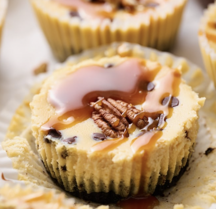 Salted Caramel Chocolate Chip Mini Cheesecakes