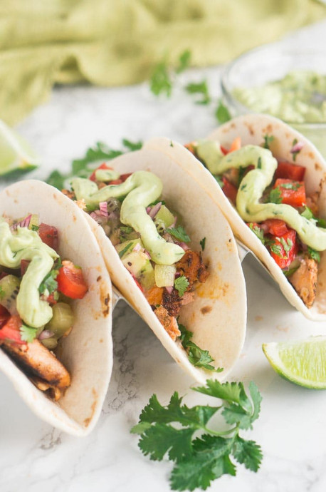 Blackened Salmon Tacos with Kiwi Pepper Salsa