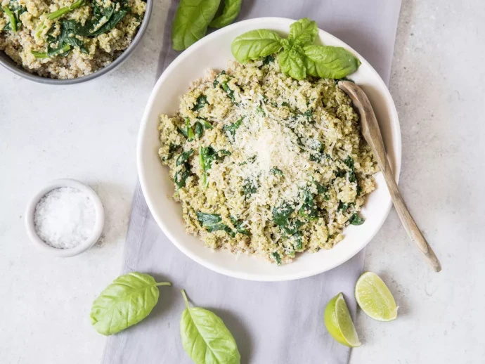 Easy Quinoa with Pesto and Spinach