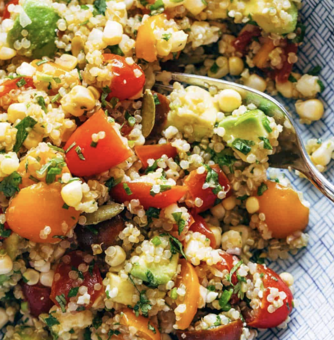 Corn, Avocado, and Quinoa Salad with Marinated Tomatoes