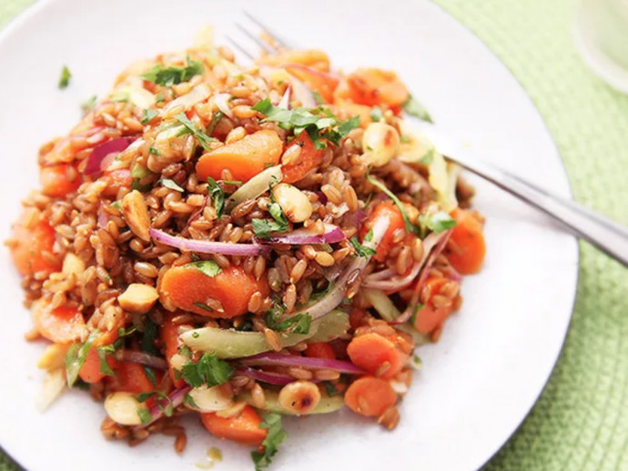 Carrot and Rye Berry Salad With Celery, Cilantro, and Marcona Almonds Recipe