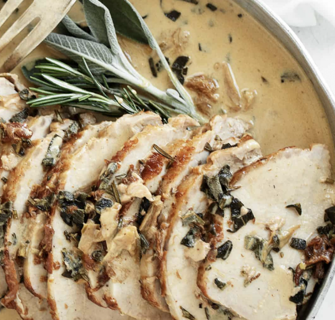 Pork Loin with Wine and Herb Gravy