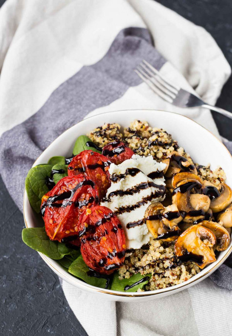 Quinoa Bowl Recipe With Roasted Tomatoes, Ricotta And Balsamic