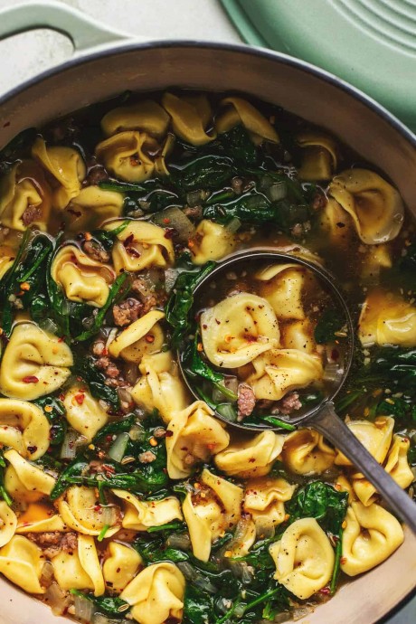 Tortellini Soup with Sausage and Spinach