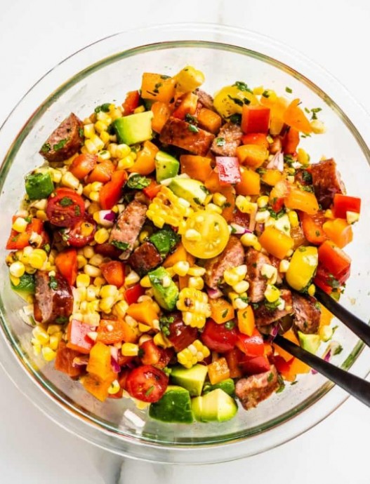 Grilled Corn Salad with BBQ Sausage
