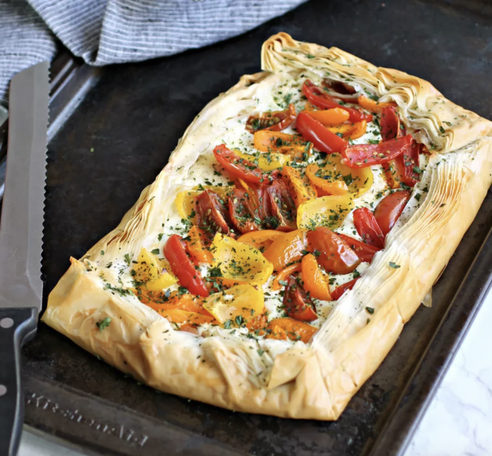 Tomato Tart with Fillo and Feta Cream