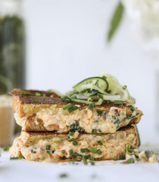 Pimento Cheese Grilled Cheese With Spiralized Pickle Slaw