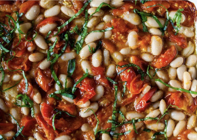 Roasted tomatoes with white beans
