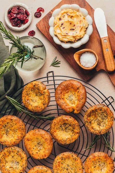 Rosemary Brown Butter Popovers with Cranberry Orange Butter