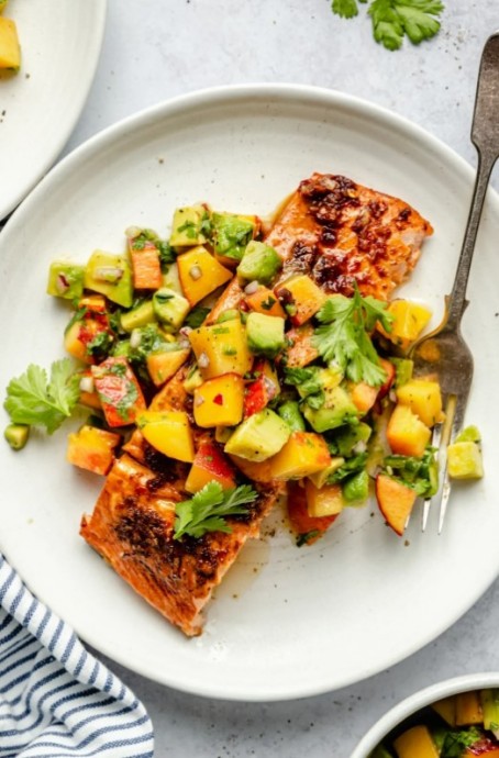 Firecracker Salmon with Peach Avocado Salsa