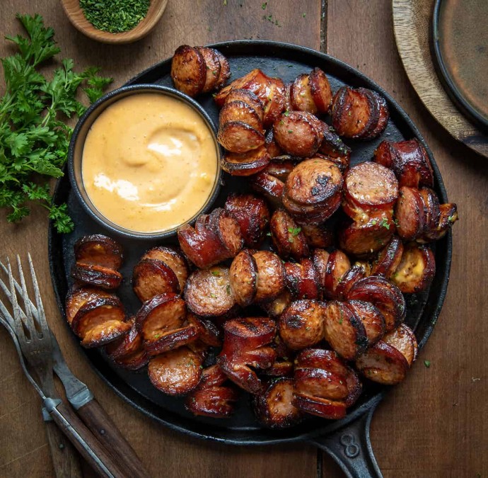 Spicy Sriracha Hasselback Kielbasa Bites