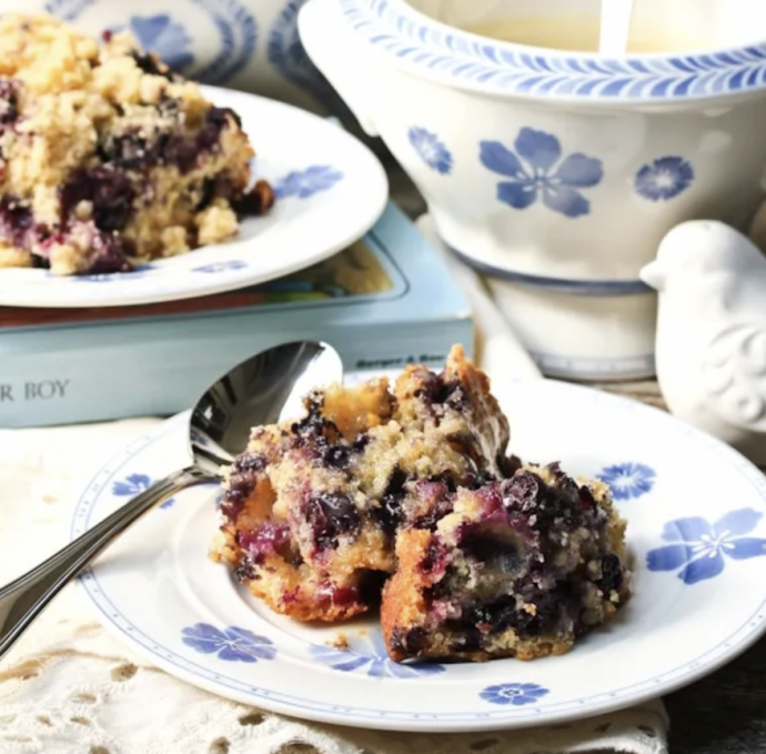 Old Fashioned Blueberry Pudding with Rosewater Sauce