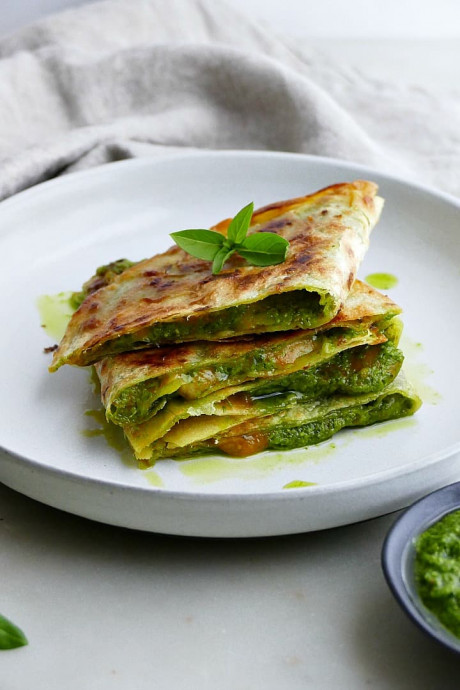 Spinach Basil Pesto Quesadillas