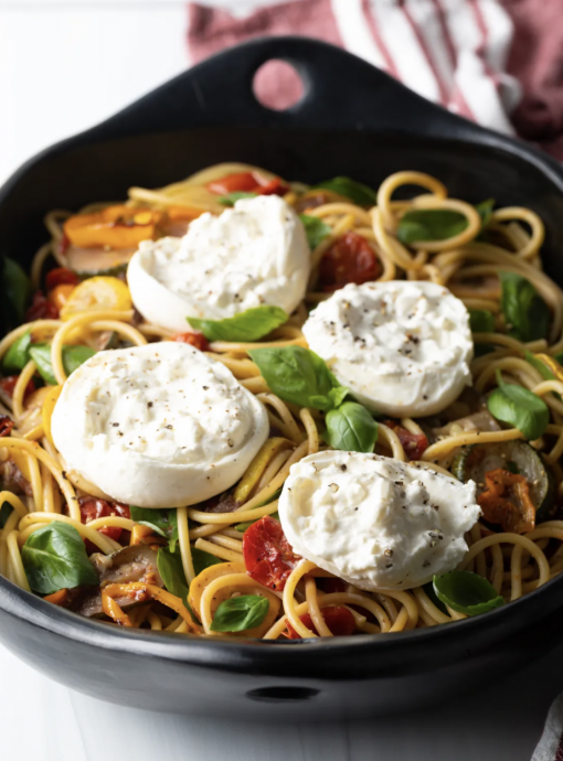 Pasta Burrata with Roasted Summer Vegetables