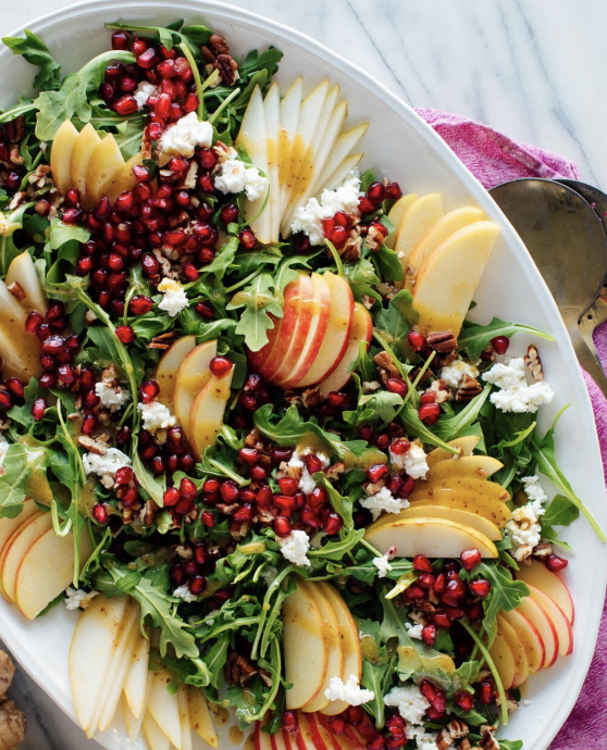 Pomegranate & Pear Green Salad with Ginger Dressing