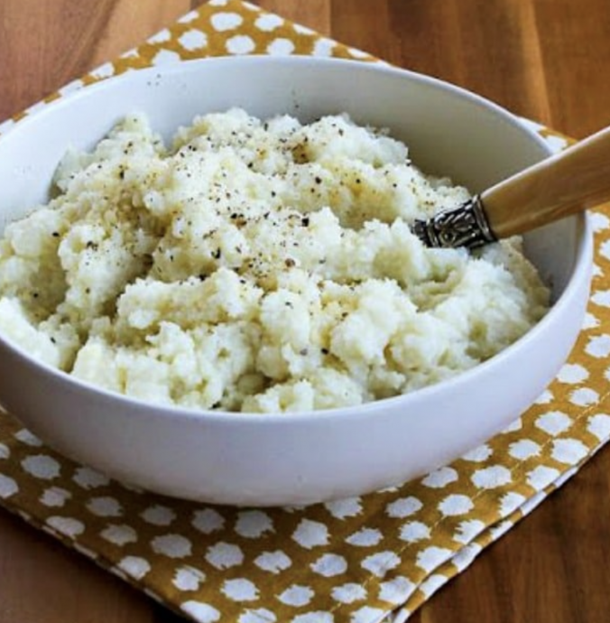 Pureed Cauliflower with Garlic, Parmesan, and Goat Cheese