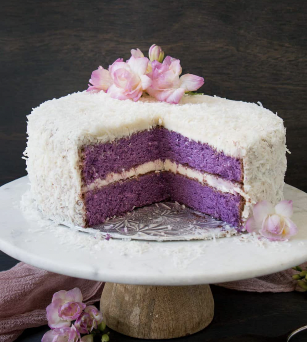 Ube Cake with Coconut Frosting