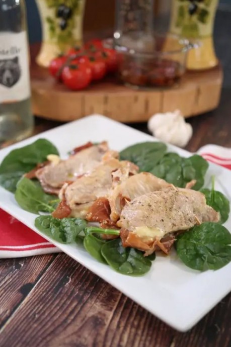 Oven Baked Cheesy Prosciutto Stuffed Pork Chops