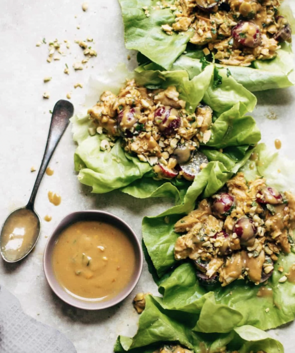 Creamy Miso Peanut Chicken Lettuce Wraps