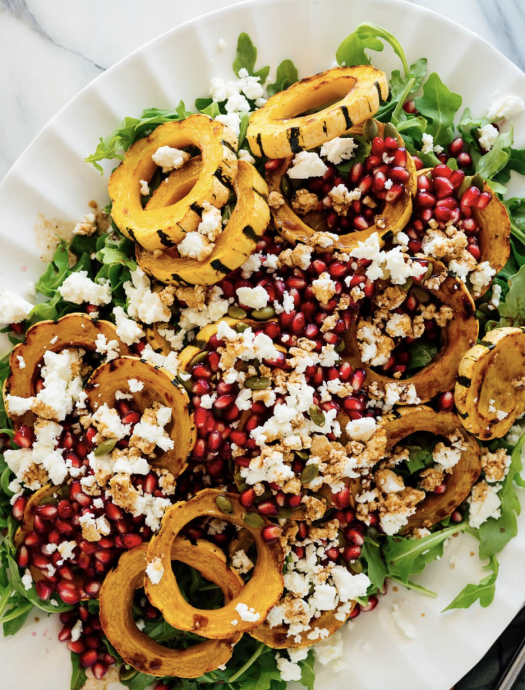 Roasted Delicata Squash, Pomegranate and Arugula Salad