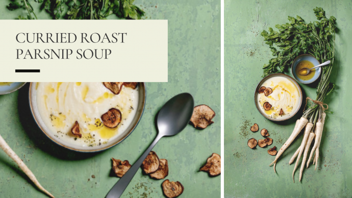 Curried Roast Parsnip Soup with Vegetable Chips