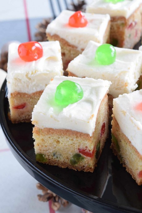 Cherry Cake Squares with Buttercream Frosting