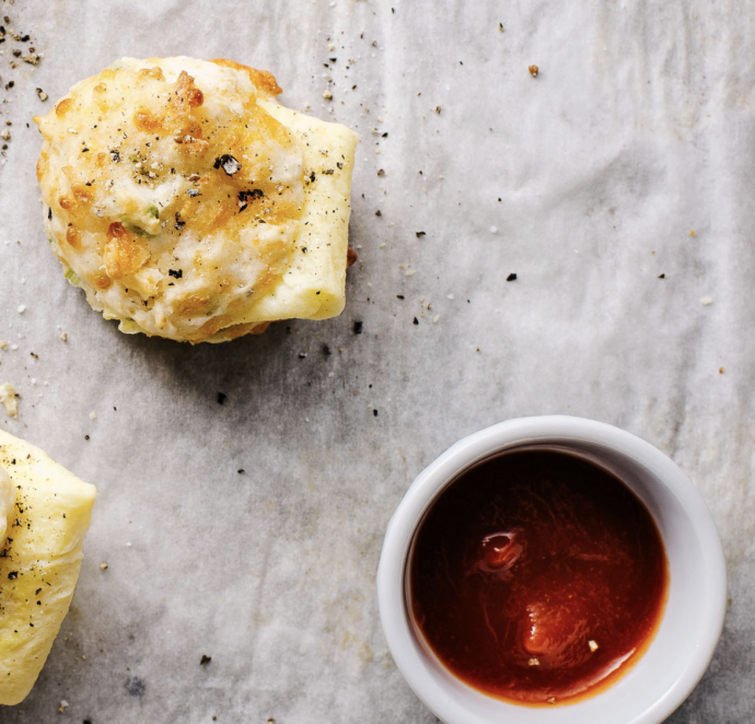 Sour Cream and Cheddar Drop Biscuit Breakfast Sandwiches