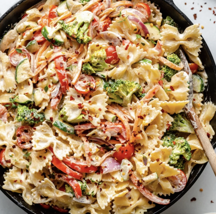 Vegan Pasta Primavera with Creamy Garlic Cashew Sauce