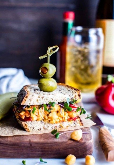 Vegan Smashed Pimento Chickpea Sandwich