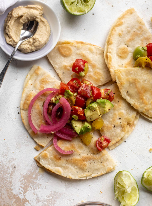 Hummus Quesadillas With Avocado And Tomatoes