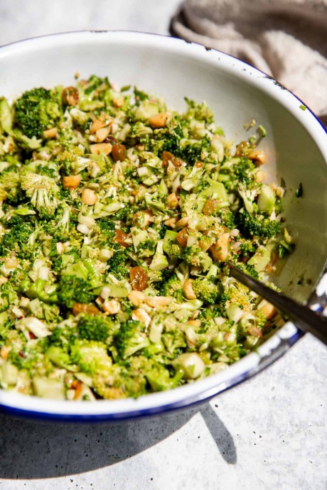 Broccoli Crunch Salad Recipe with Warm Chili Crisp Dressing