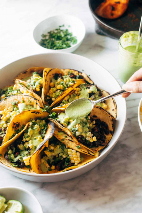 Smoky Beans & Greens Tacos with Aji Verde