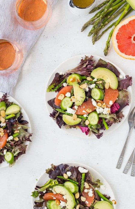 Spring Salad With Rosé Vinaigrette, Asparagus, And Grapefruit